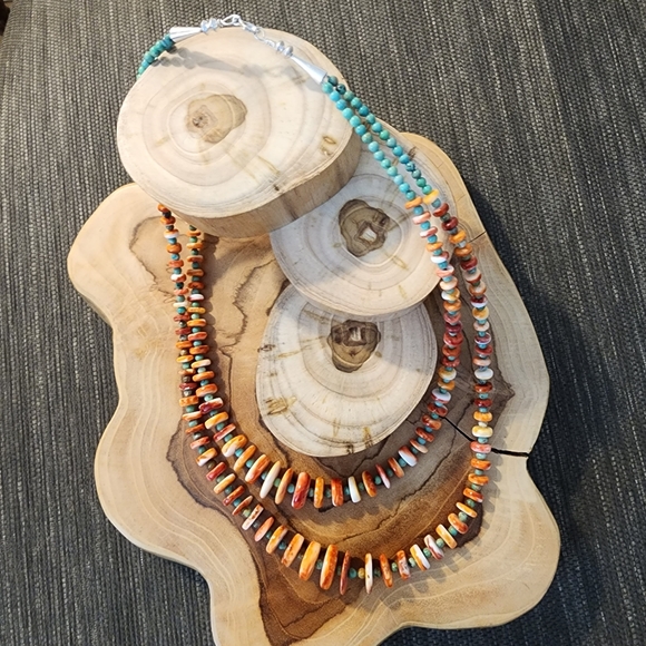 Navajo Helen Little Turquoise & Spiny Oyster Heishi 25" Double Strand Necklace - Picture 7 of 14